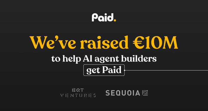 A banner stating that Paid.ai has raised 10 million Euro from EQT Ventures and Sequoia.