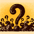 Illustration of a large, textured question mark surrounded by smaller ones on a yellow background, evoking curiosity and mystery.