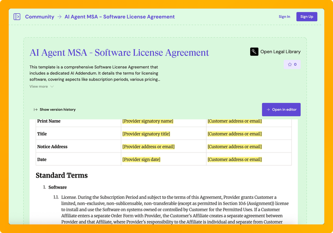 Screenshot of the Agentic MSA on GitLaw