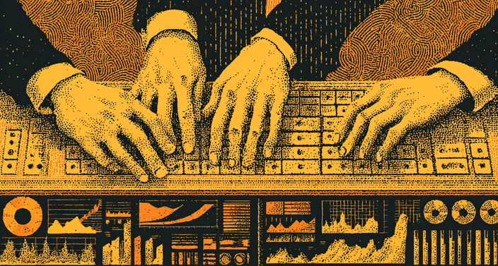 Professional corporate art showing workflow automation for sales work decisions, geometric shapes representing sales analysis flowing through AI processing to final sales deal being signed, organized left-to-right flow