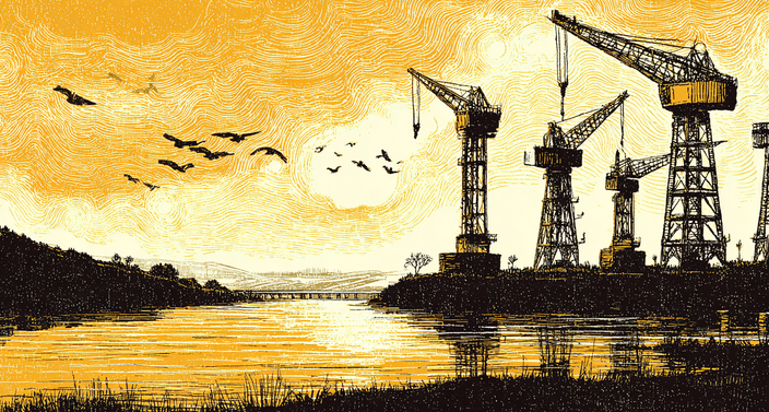 Leverage and cranes on the river